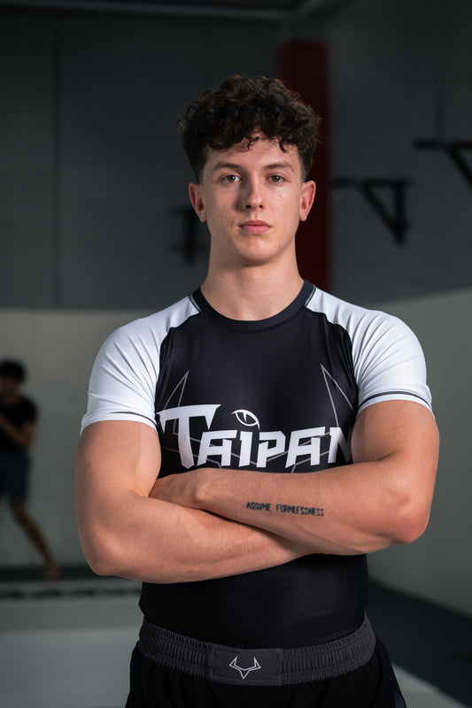Taipan Obssesion>Talent Men's Short Sleeve Rashguard - Black/Grey/White