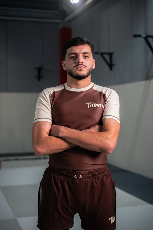 Taipan Men's Short Sleeve Rashguard - Brown/Beige